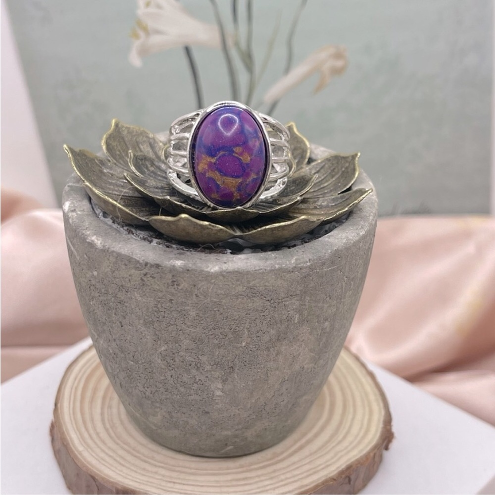 BOHEMIAN PURPLE STONE SILVER RING  SIZE 9